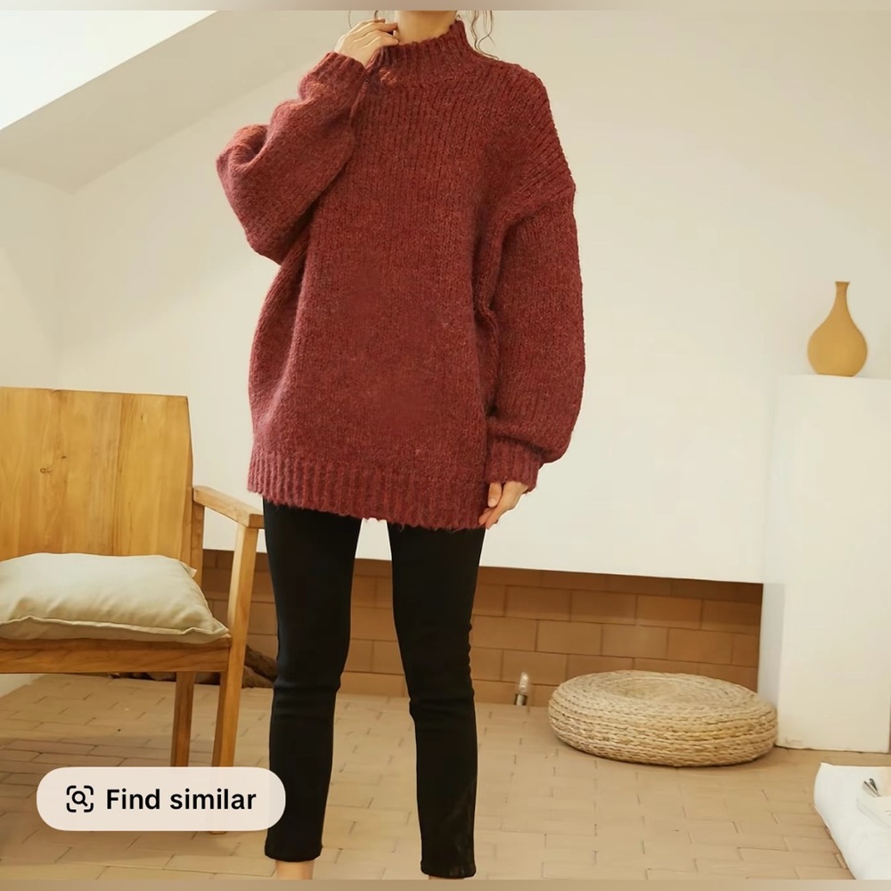 Cozy Red Mock Neck Sweater with Knit Texture
